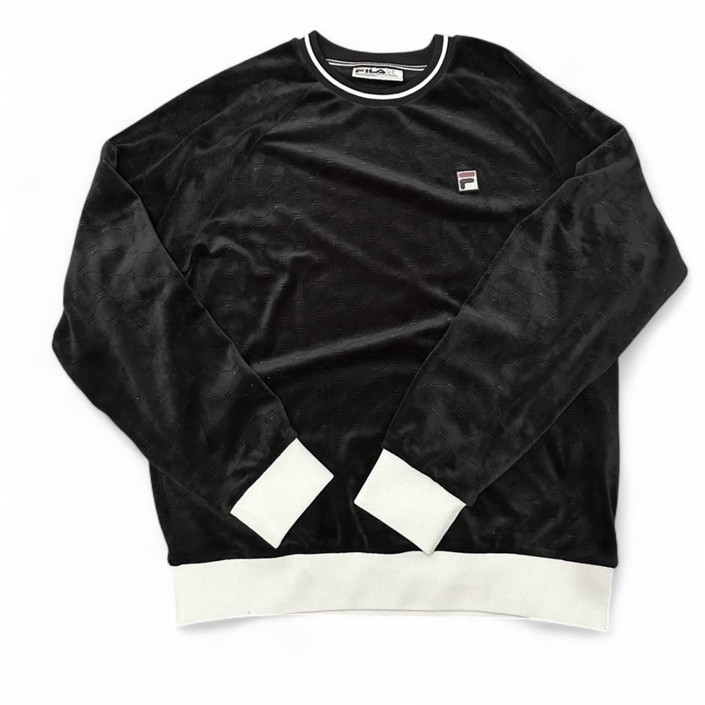 Fila Men's Black and White Crewneck Sweater Soft Velvety